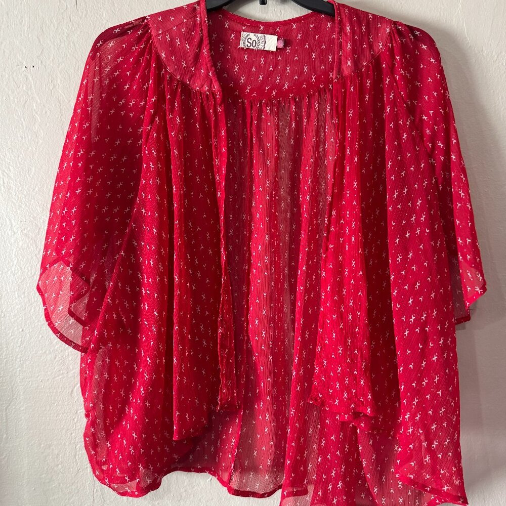 🌷4/$15 SO Juniors Red Sheer Cover-up/Kimono Size 2X